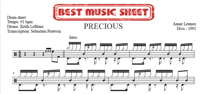 Sample drum sheet of Precious by Annie Lennox