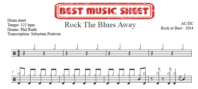 Sample drum sheet of Rock the Blues Away by AC/DC