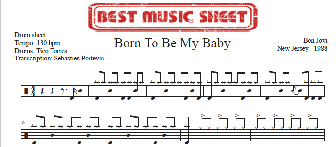 Extrait partition de batterie Born To Be My Baby de Bon Jovi