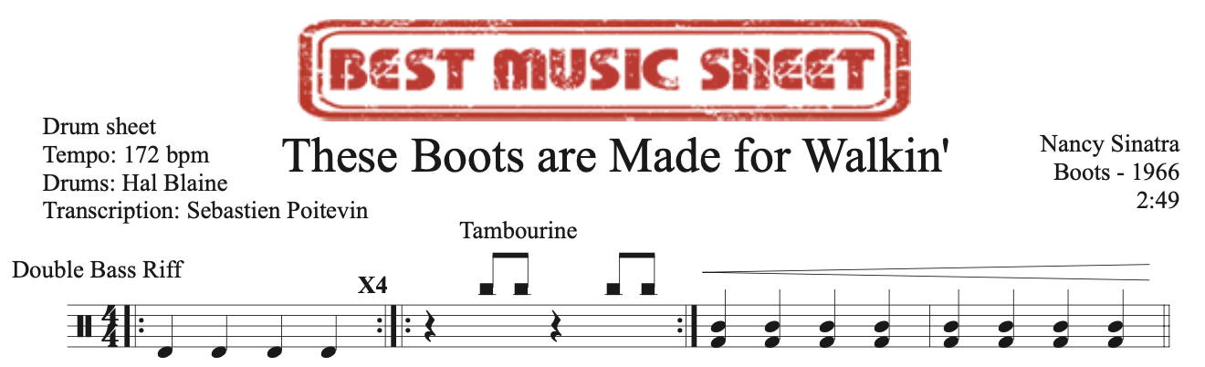 Extrait partition de batterie These Boots Are Made For Walkin' de Nancy Sinatra