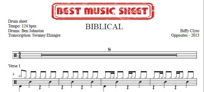 Sample drum sheet of Biblical by Biffy Clyro