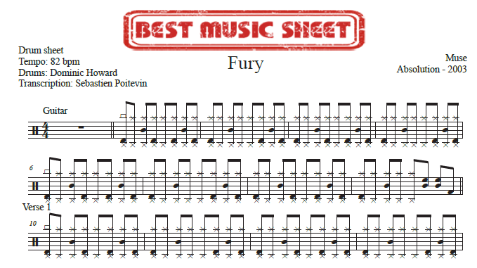 Extrait partition de batterie Fury de Muse