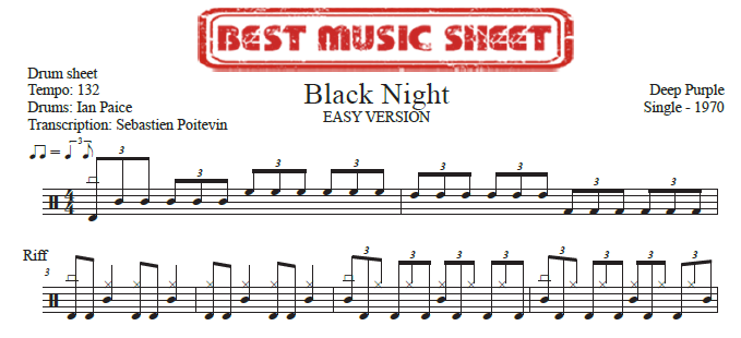 Sample drum sheet easy of Black Night by Deep Purple