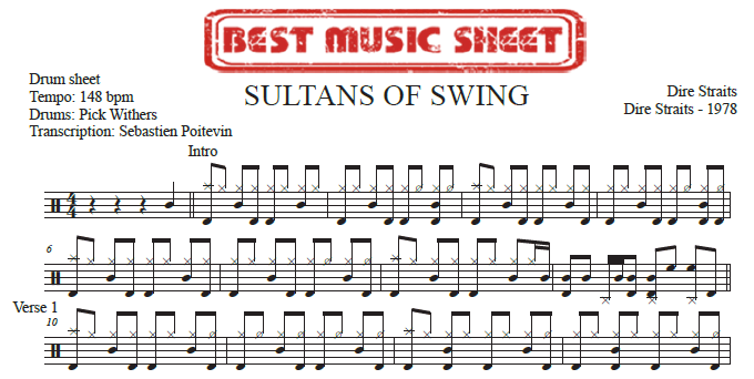 Sample drum sheet of Sultans of Swing by Dire Straits