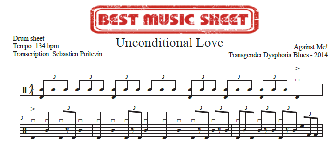 Sample drum sheet of Unconditional Love by Against Me!