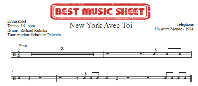 Extrait partition de batterie New York Avec Toi by Telephone