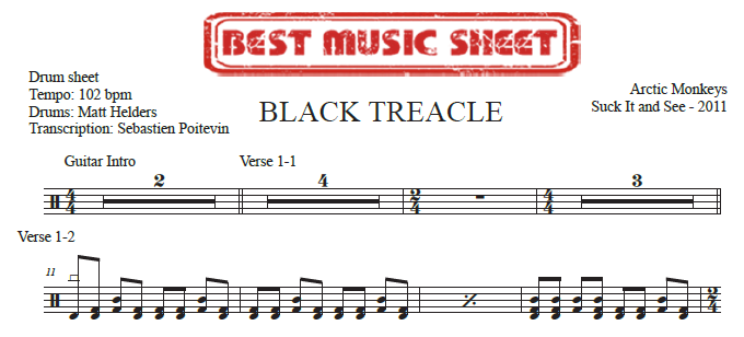 Sample drum sheet of Black Treacle by Arctic Monkeys