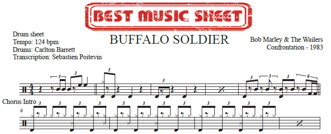 Extrait partition de batterie Buffalo Soldier de Bob Marley