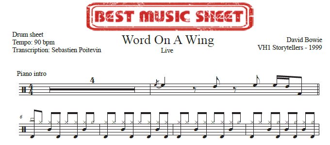 Sample drum sheet of Word on a Wing by David Bowie