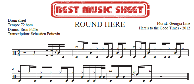 Sample drum sheet of Round Here by Florida Georgia Line