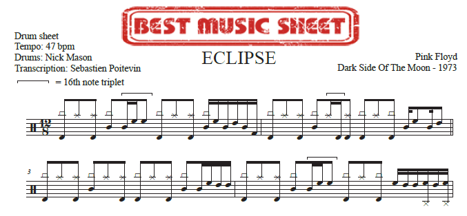 Sample drum sheet of Eclipse by Pink Floyd