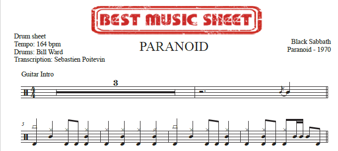 Extrait partition de batterie Paranoid de Black Sabbath
