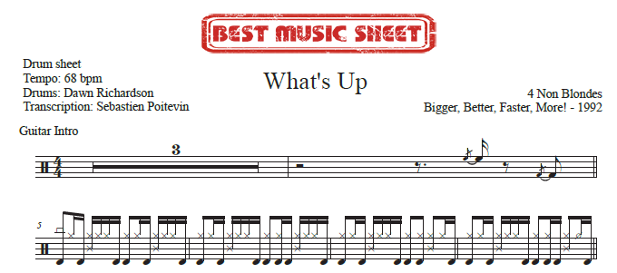 Sample drum sheet of What's Up by 4 Non Blondes