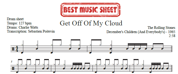 Sample drum sheet of Get Off of My Cloud by The Rolling Stones