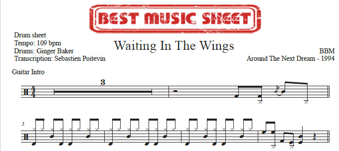 Sample drum sheet of Waiting in the Wings by BBM
