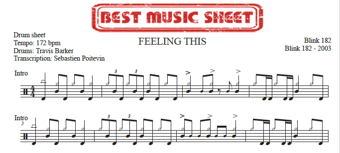 Sample drum sheet of Feeling This by Blink 182