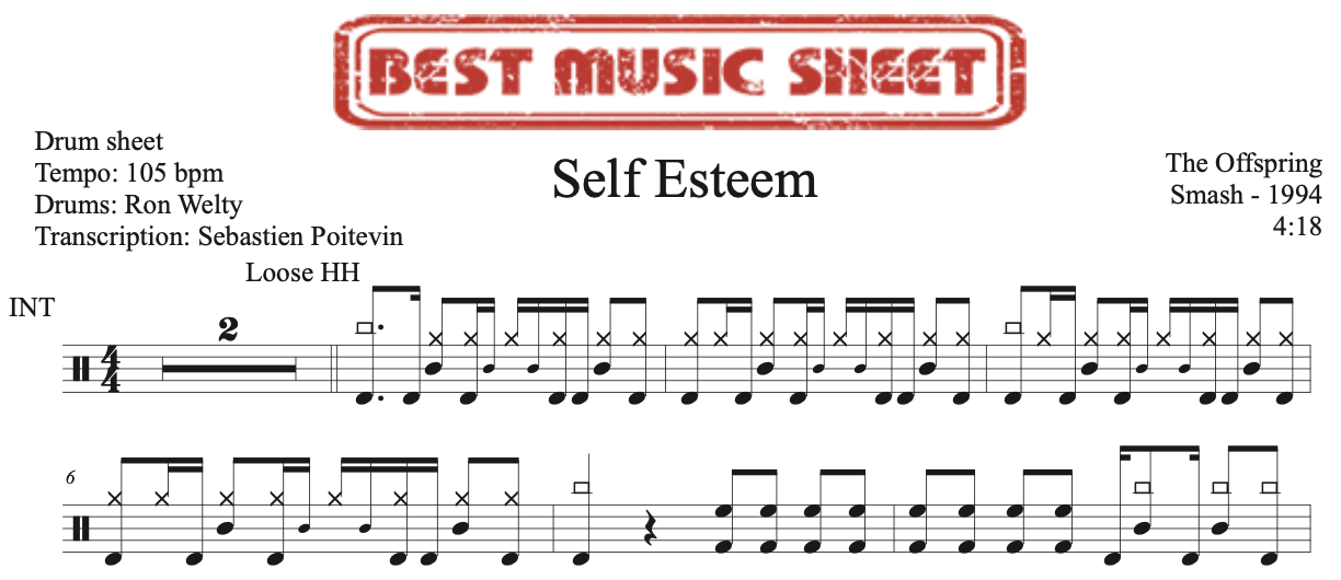Sample drum sheet of Self Esteem by The Offspring