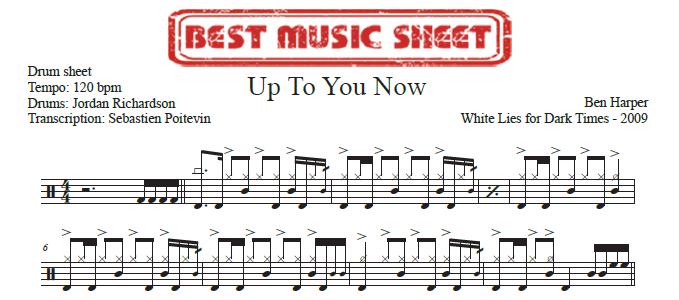 Sample drum sheet of Up To You Now by Ben Harper