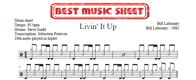 Sample drum sheet of Livin' It Up by Bill LaBounty