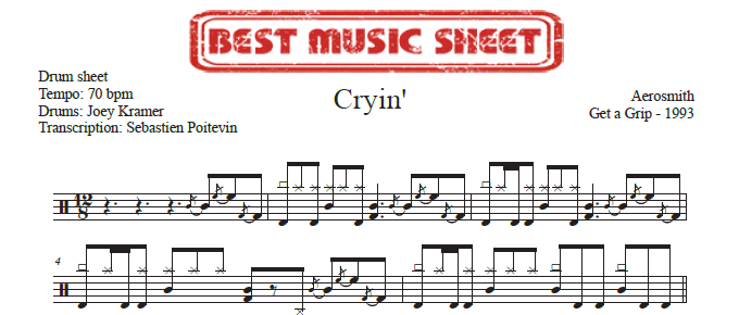Sample drum sheet of Cryin by Aerosmith