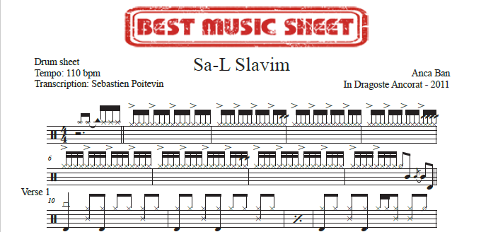Sample drum sheet of Sa-L Slavim by Anca ban