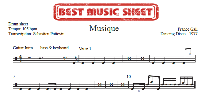 Extrait partition de batterie Musique de France Gall