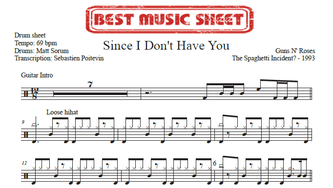 Extrait partition de batterie Since I Don't Have You de Guns N' Roses