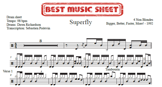 Extrait partition de batterie Superfly de 4 Non Blondes