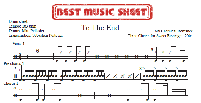Extrait partition de batterie To The End de My Chemical Romance