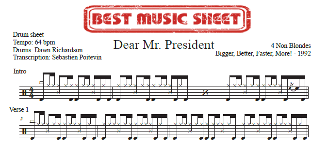 Extrait partition de batterie Dear Mr. President de 4 Non Blondes