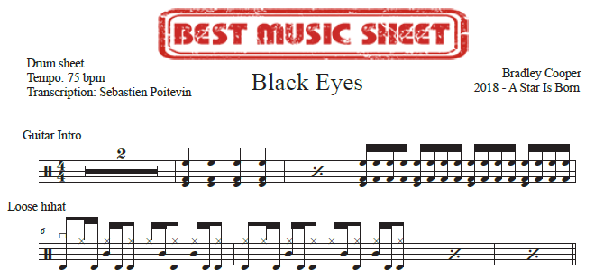 Extrait partition de batterie Black Eyes de Bradley Cooper