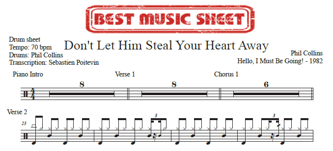 Extrait partition de batterie Don't Let Him Steal Your Heart de Phil Collins