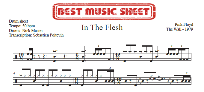 Sample drum sheet of In the Flesh by Pink Floyd