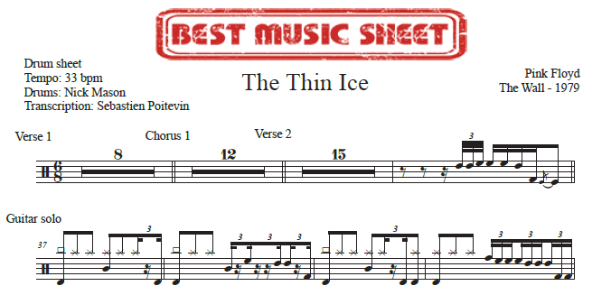 Extrait partition de batterie The Thin Ice de Pink Floyd