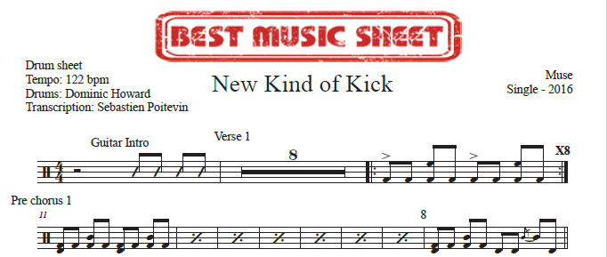 Sample drum sheet of New Kind of Kick by Muse