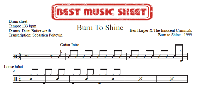 Extrait partition de batterie Burn to Shine de Ben Harper