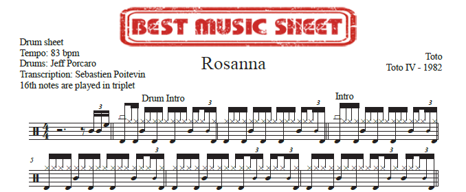 Sample drum sheet of Rosanna by Toto