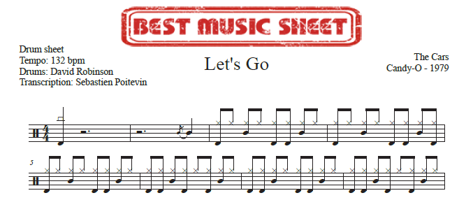 Sample drum sheet of Let's Go by The Cars