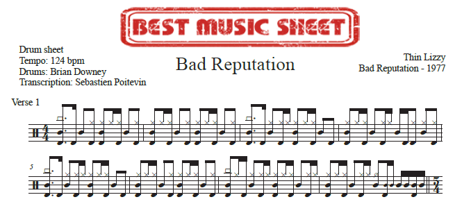 Extrait partition de batterie Bad Reputation de Thin Lizzy