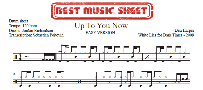 Sample drum sheet easy of Up To You Now by Ben Harper