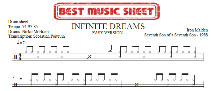 Sample drum sheet easy of Infinite Dreams by Iron Maiden