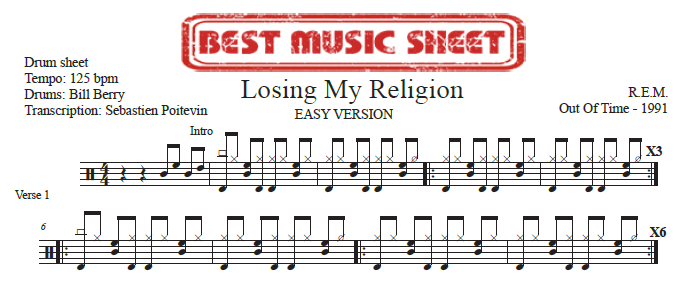 Sample drum sheet easy of Losing My Religion by REM