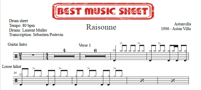 Sample drum sheet of Raisonne by Astonvilla