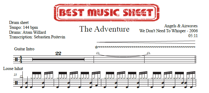 Extrait partition de batterie The Adventure de Angels and Airwaves