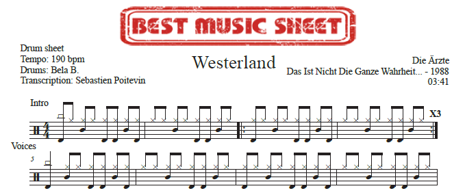 Sample drum sheet of Westerland by Die Arzte