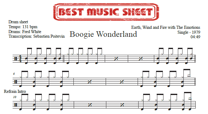 Extrait partition de batterie Boogie Wonderland de Earth Wind and Fire