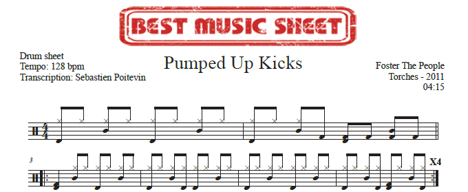 Sample drum sheet of Pumped Up Kicks by Foster the People