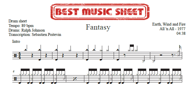 Sample drum sheet of Fantasy by Earth Wind and Fire