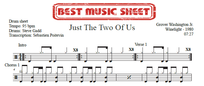 Sample drum sheet of Just the Two of Us by Grover Washington Jr