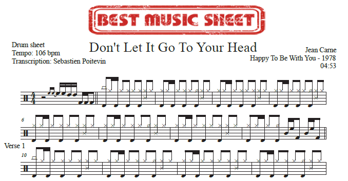 Sample drum sheet of Don’t Let It Go To Your Head by Jean Carne